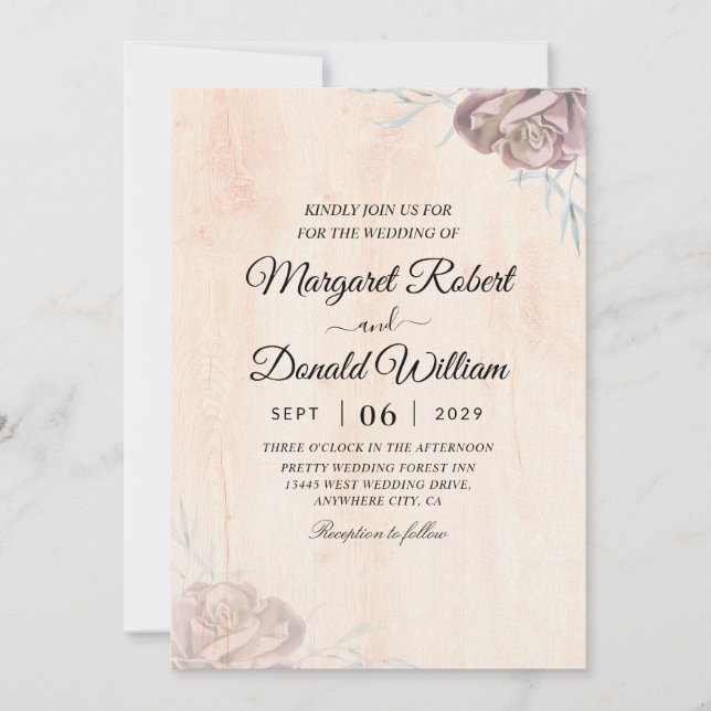 Viejas invitaciones de boda rústicas (Anverso)
