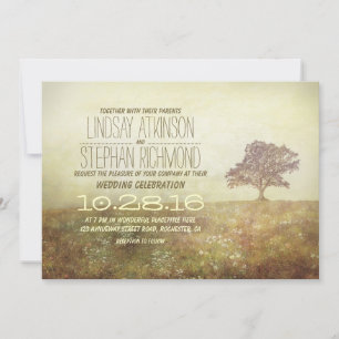 Viejas invitaciones de boda rústicas de árbol de é