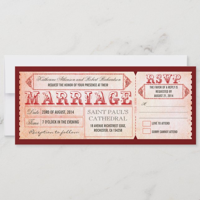 viejas invitaciones de boda vintage - entradas y R (Anverso)