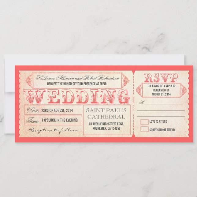 viejas invitaciones de bodas de época rosada y RSV (Anverso)
