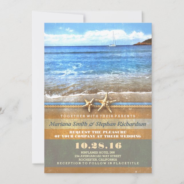 Viejas invitaciones de bodas en la playa (Anverso)