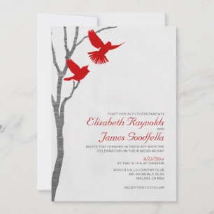 Viejas invitaciones de matrimonio de aves rojas