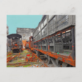 Viejas locomotoras rustas y postal de vagones de t