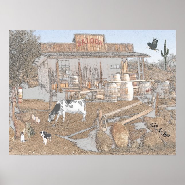 Viejo arte fotográfico de Saloon del Oeste - efect (Frente)