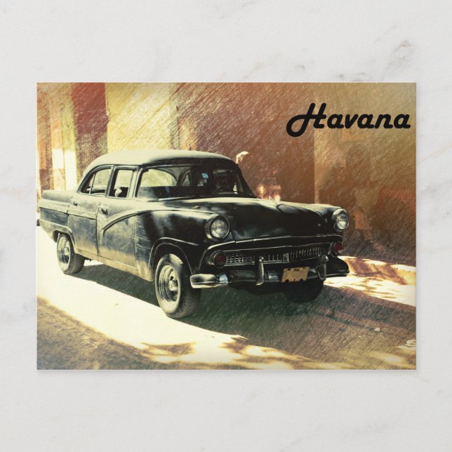 Viejo auto americano en la calle en la postal de L (Anverso)