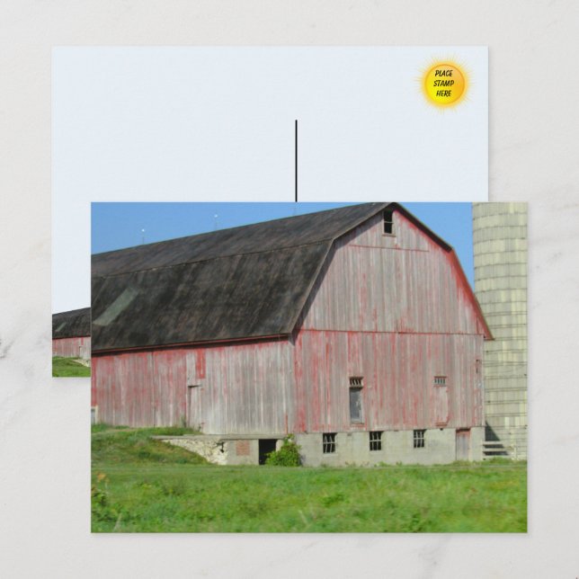 Viejo Barn Rojo y Postal Silo (Anverso / Reverso)