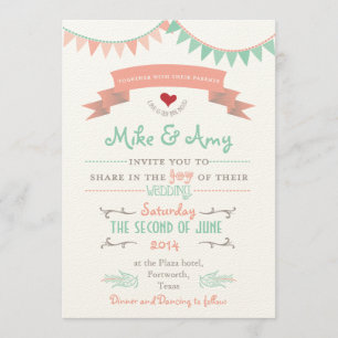 Viejo Bunting Whimsical Wedding Invitación