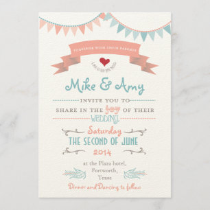 Viejo Bunting Whimsical Wedding Invitación