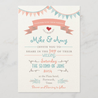 Viejo Bunting Whimsical Wedding Invitación