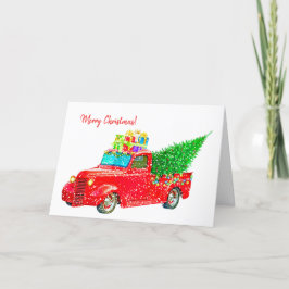 Viejo Camión Rojo con Árbol de Navidad y Regalos