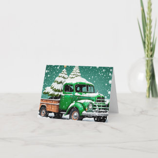 Viejo Camión Verde con Árbol de Navidad en la part