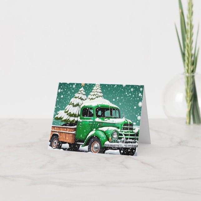 Viejo Camión Verde con Árbol de Navidad en la part (Anverso)