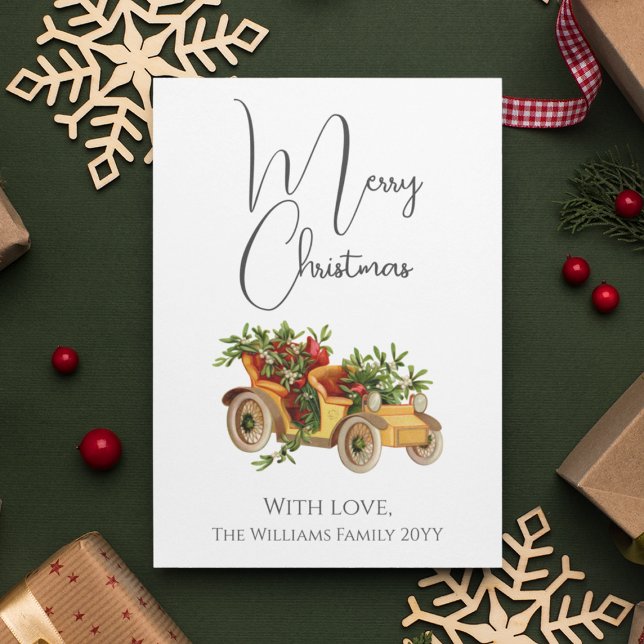 Viejo Coche estilo Vintage MistletoFeliz Navidad (Vintage Style Old Car Mistletoe Merry Christmas Holiday Card
)