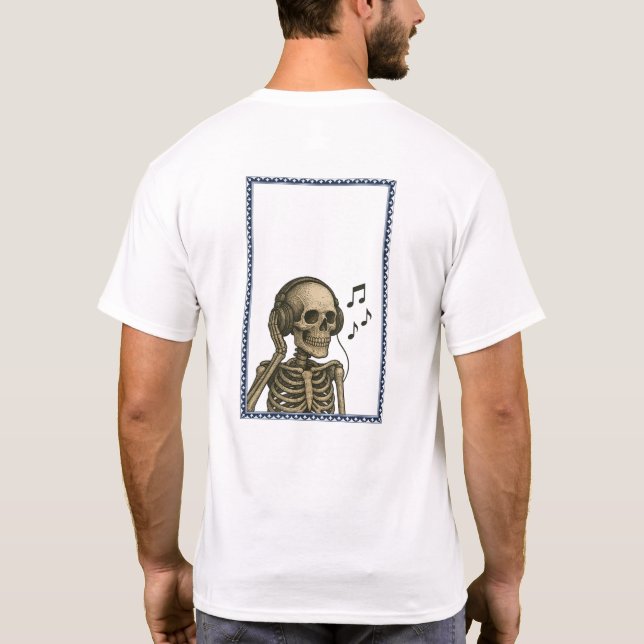 Viejo esqueleto escuchando camiseta musical (Reverso)