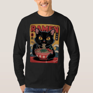 Viejo gato negro japonés Ramen camiseta