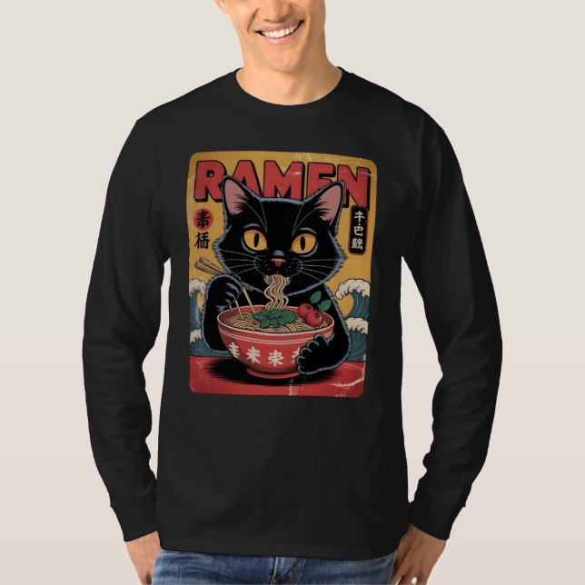 Viejo gato negro japonés Ramen camiseta (Anverso)