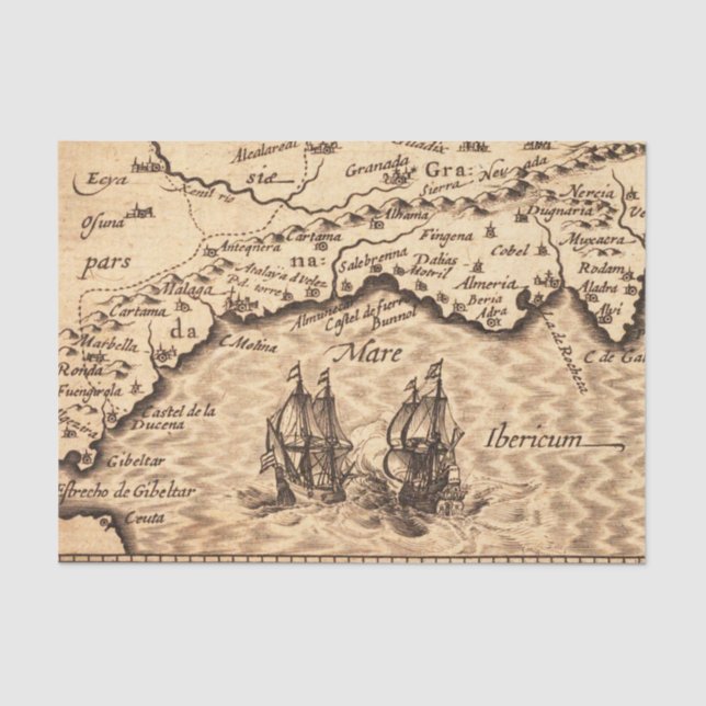 Viejo Mundo Antiguo Vintage Mapa Papel Tejido (Anverso)