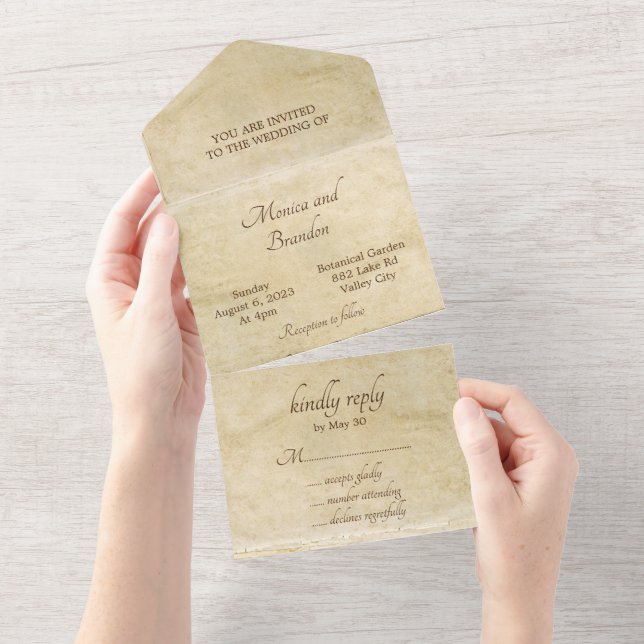 Viejo Papel Boda Vintage Todo En Una Invitación (desgarro)