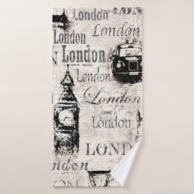 Viejo periódico de época collage de granos de Lond (Toalla de baño)