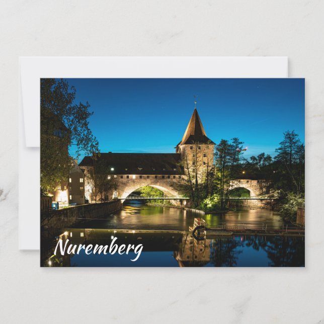Viejo puente medieval de noche en Nuremberg (Anverso)