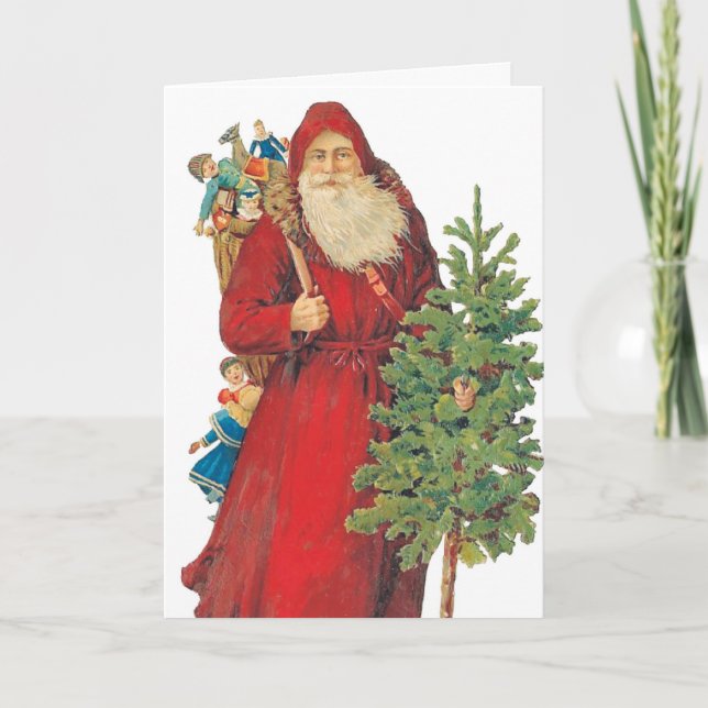 Viejo Santa Con Árbol, Tarjeta De Navidades (Anverso)