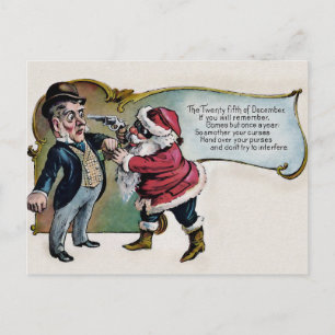 Viejo Santa con tarjeta de Navidad de armas