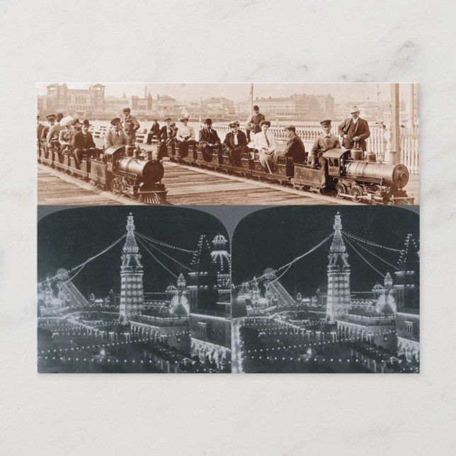 Viejos trenes de la isla de Coney, postal de la im (Anverso)