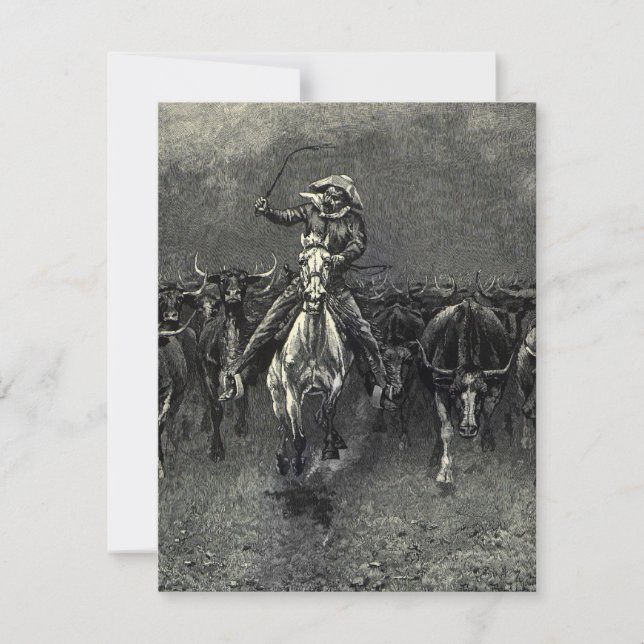 Viejos Vaqueros, Una Estampida de Frederic Remingt (Anverso)