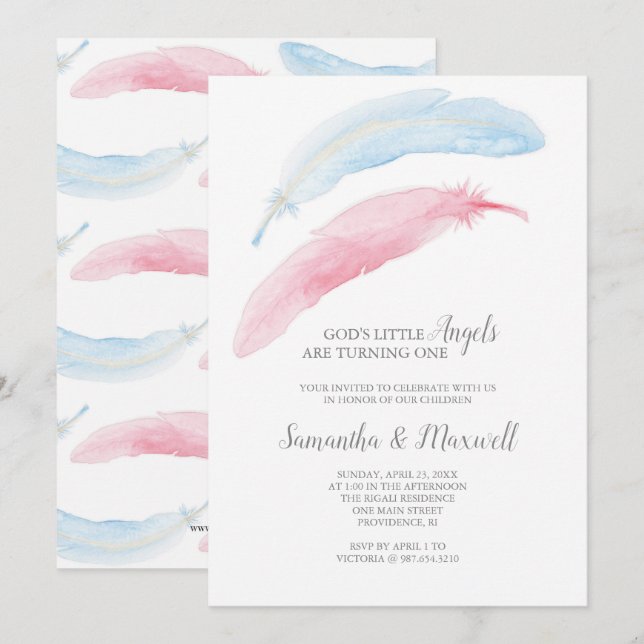 Viento de los gemelos Invitación de Little Angel (Anverso / Reverso)