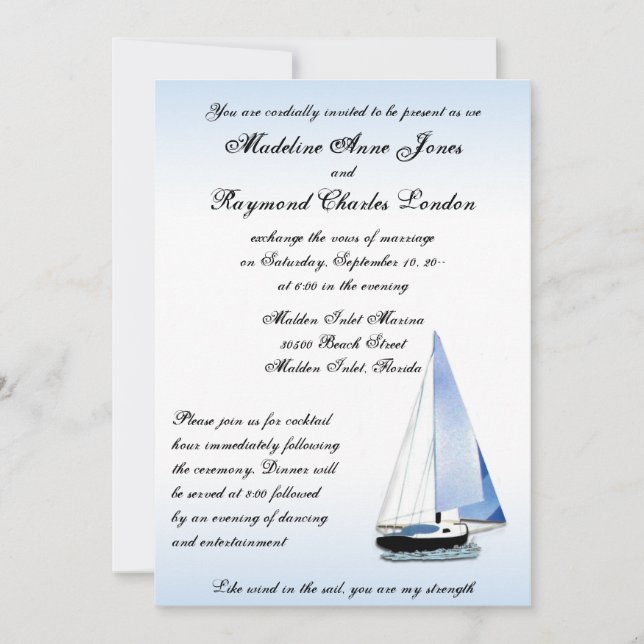 Viento en mi vela, velero Boda invitación (Anverso)
