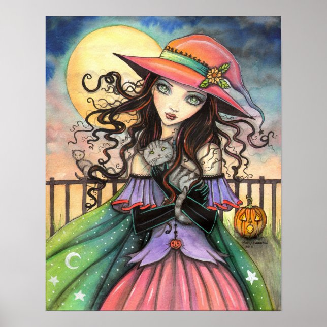 Vientos de Halloween Fantasy Arte Bruja y Gato Tab (Frente)