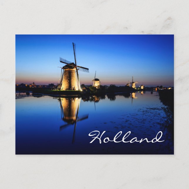 Vientos en Blue Hour en Holanda postal de texto (Anverso)