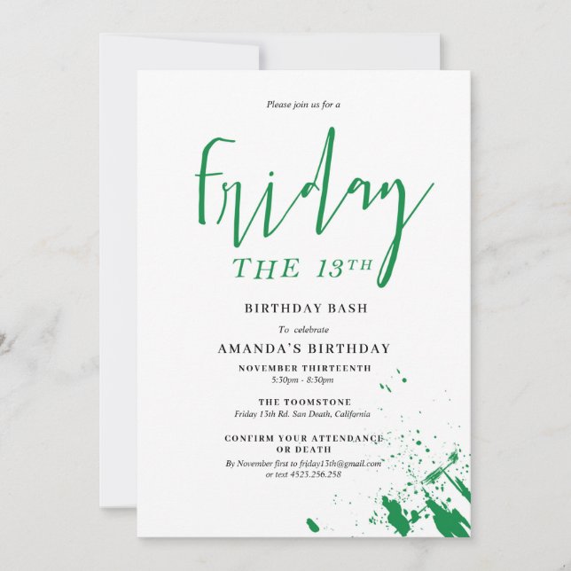 Viernes 13° cumpleaños invitación (Anverso)