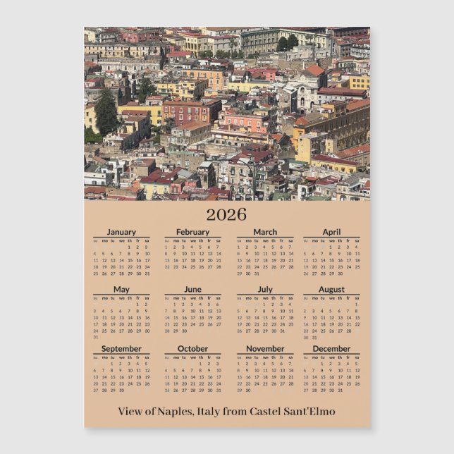 View of Naples, Italy 2026 Calendar Magnetic Card (Anverso)