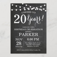 vigésimo Pizarra de la invitación del cumpleaños