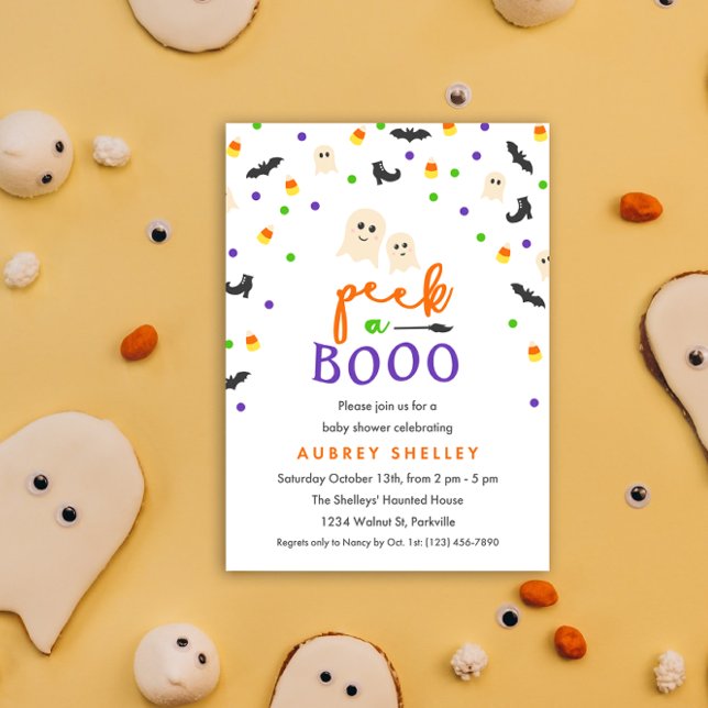 Vigila la invitación de Baby Shower a Boo Hallowee (Peek a booo Halloween theme baby shower invitation)