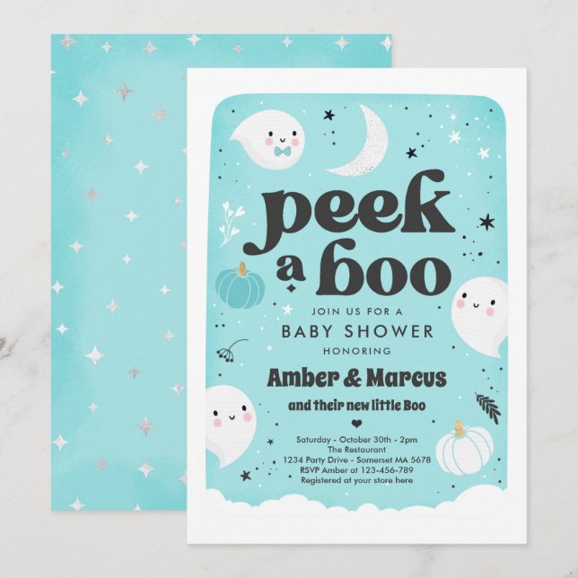 Vigila la invitación de Baby Shower de un fantasma (Anverso / Reverso)