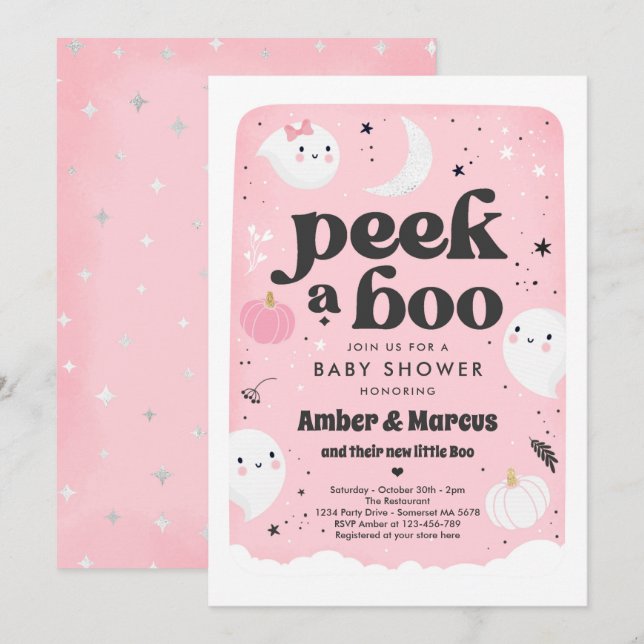 Vigila una invitación de Baby Shower con fantasmas (Anverso / Reverso)