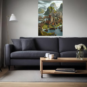 Viking city a orillas del mar Poster de arte de