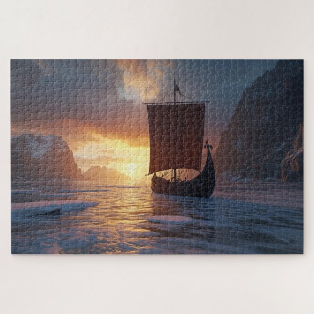 Viking Longship Icy Fjord Jigsaw Puzzle (Horizontal)