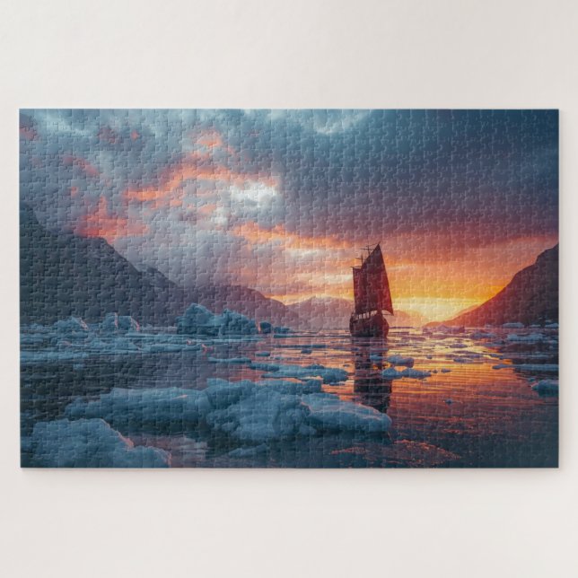 Viking Longship Icy Fjord Jigsaw Puzzle (Horizontal)
