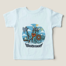 Viking Octopus Cartoon Funny Babies Cute Skyblue