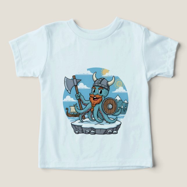 Viking Octopus Cartoon Funny Babies Cute Skyblue (Diseño delantero )