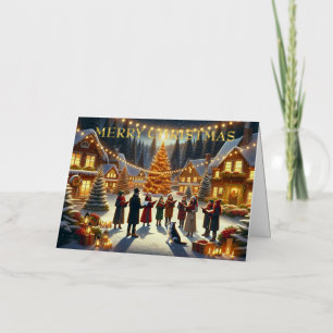 Villancistas de Navidad alrededor de un árbol con 