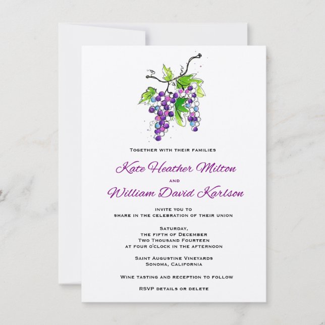 Viña Amor Uvas Artísticas Invitación a bodas (Anverso)