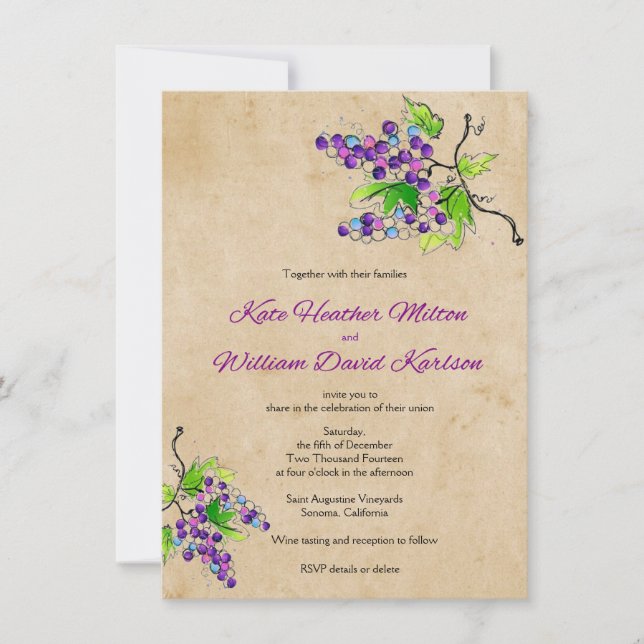 Viña Amor Uvas Artísticas Invitación a bodas (Anverso)