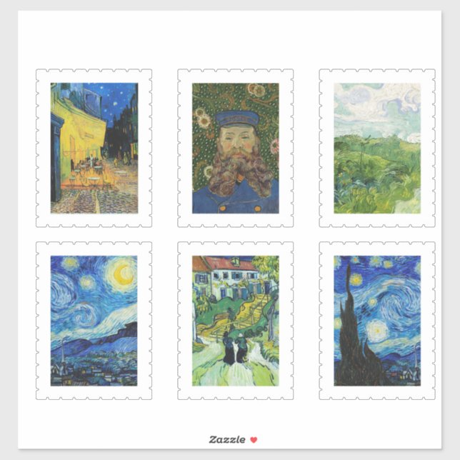 vincent van gogh postal stamp pegatina pack (Hoja)