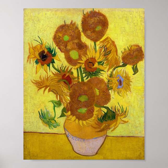 Vincent Van Gogh Quince girasoles en un arte granu (Frente)