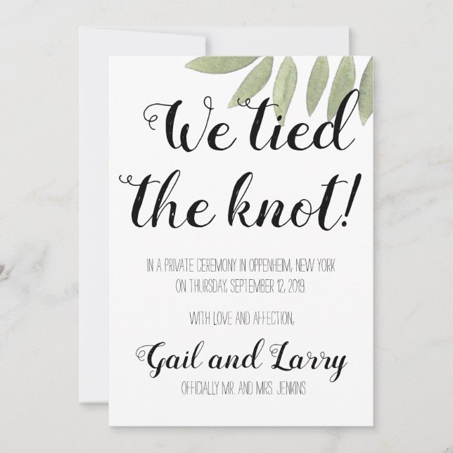 Vinculamos la Invitación de Elopement Knot (Anverso)