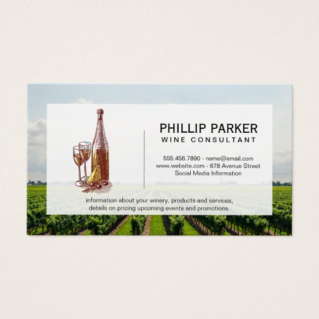 Viñedo | Botella de vino y vidrio (Frente)